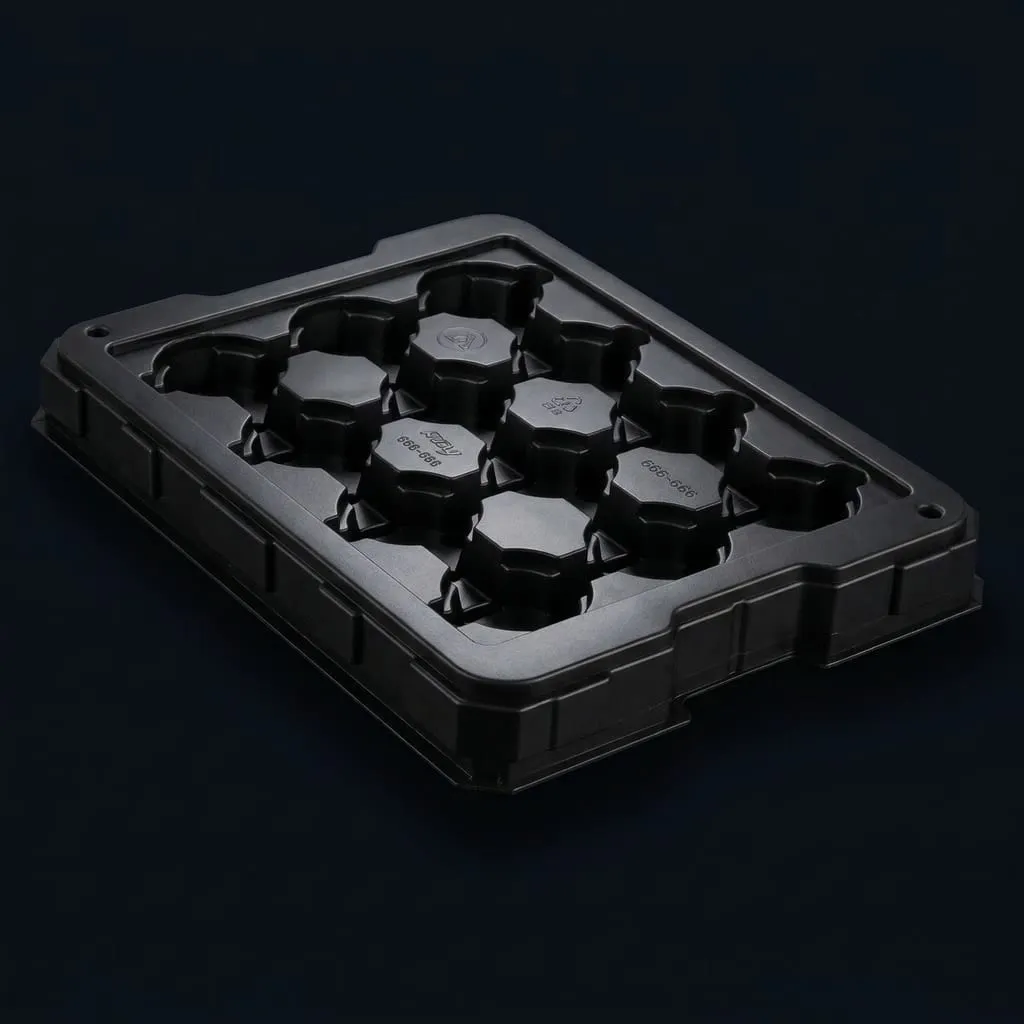 Reusable tray black thermoformed with cavities — Scafa Thermoforming
